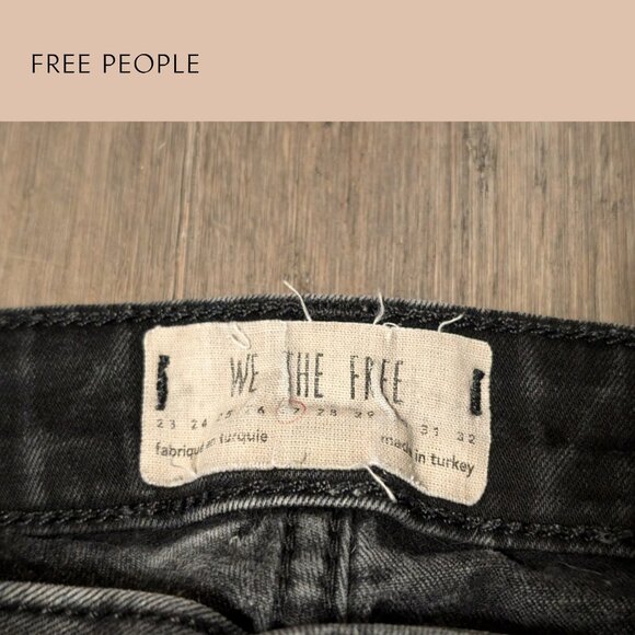 Free People We the Free, Skinny Ankle Jeans, Black, Split Raw Hem, Size 27 - Picture 6 of 12